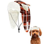 PET SHOW Dog Trapper Hat Winter Hat for Small Dogs Thanksgiving Warm Fleece Aviator Hats with Ear Flaps Adjustable Outdoor Boy Puppy Pet Pilot Costume Cap S-Orange Plaid/with Ear Holes