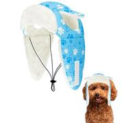 PET SHOW Dog Trapper Hat Winter Hat for Small Dogs Warm Fleece Aviator Hats with Ear Flaps Adjustable Outdoor Boy Puppy Pet Pilot Costume Cap S-Blue Paw/with Ear Holes