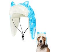 PET SHOW Dog Trapper Hat Winter Hat for Small Medium Dogs Warm Fleece Aviator Hats with Ear Flaps Adjustable Outdoor Boy Pet Pilot Costume Cap M-Blue Paw/with Ear Holes