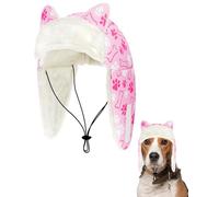 PET SHOW Dog Trapper Hat Winter Hat for Small Medium Dogs Warm Fleece Aviator Hats with Ear Flaps Adjustable Outdoor Girl Pet Pilot Costume Cap M-Pink Paw/with Ear Holes