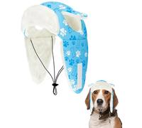 PET SHOW Dog Trapper Hat Winter Hat for Small Medium Dogs Warm Fleece Aviator Hats with Ear Flaps Adjustable Outdoor Boy Pet Pilot Costume Cap M-Blue Paw/Without Ear Holes