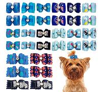 PET SHOW Mixed Styles Pet Cat Puppy Topknot Small Dog Hair Bows With Rubber Bands Grooming Accessories Blue Pack of 20