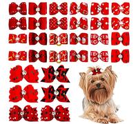 PET SHOW Mixed Styles Pet Cat Puppy Topknot Small Dog Hair Bows With Rubber Bands Grooming Accessories Red Pack of 20