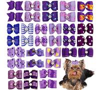 PET SHOW Mixed Styles Pet Cat Puppy Topknot Small Dog Hair Bows With Rubber Bands Grooming Accessories Purple Pack of 20