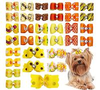 PET SHOW Mixed Styles Pet Cat Puppy Topknot Small Dog Hair Bows With Rubber Bands Grooming Accessories Orange Pack of 20