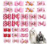 PET SHOW Mixed Styles Pet Cat Puppy Topknot Small Dog Hair Bows With Rubber Bands Grooming Accessories Pink Pack of 20