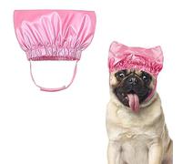 Pet Shower Cap Waterproof Reusable Bath Ear Covers with Adjustable Strap Cat Dog Bathing Hat for Ears Protection Elastic Headgear for Cat Dog Kitten Puppy (Pink,S (10.2''-12.6''))