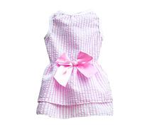 Pet Skirt Summer Dress for Cats and Dogs with Bow for Weddings and Celebrations Stylish Striped Plaid Outfit for Spring and Autumn Seasons (M)