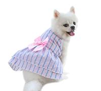 Pet Skirt Summer Dress for Cats and Dogs with Bow for Weddings and Celebrations Stylish Striped Plaid Outfit for Spring and Autumn Seasons (Blue, M)