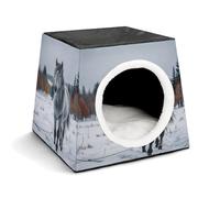Pet Sleeping Nest Bed, Gray Horse in Winter Landscape Snowy Wilderness Printed Dog House Cat Nest, Winter Pet House are Suitable for Most Cats, Dogs, and Other Small Pets