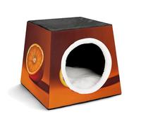 Pet Sleeping Nest Bed, Half an Orange Printed Dog House Cat Nest, Winter Pet House are Suitable for Most Cats, Dogs, and Other Small Pets