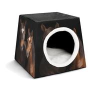 Pet Sleeping Nest Bed, Two Horses Standing on Black Background Printed Dog House Cat Nest, Winter Pet House are Suitable for Most Cats, Dogs, and Other Small Pets