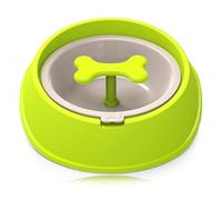 Pet Slow Feeder Bowl with Bone-Shaped Center Post - Interactive Dog Food Bowl for Slower Eating - Non-Slip Base Puzzle Feed Dish - Mental Stimulation & Bloat Prevention (Green)