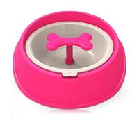 Pet Slow Feeder Bowl with Bone-Shaped Center Post - Interactive Dog Food Bowl for Slower Eating - Non-Slip Base Puzzle Feed Dish - Mental Stimulation & Bloat Prevention (Rose Red)