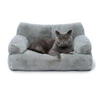 Pet Sofa Bed for Cats and Dogs Washable Plush Deluxe Cat Couch Chair with Thick Padding Non Slip Bottom Removable Cover Comfortable Pet Bed for Small Medium Large Pets, Grey
