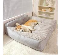 Pet Sofa Bed for Dogs and Cats, Calming Cushion with 2-Sided Bolster, Removable Non-slip Cover, Cozy Beds for Medium Small Pets (120x88x23cm)