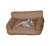 Pet Sofa Bed, New Cat Dog PU Leather Sofa with Non-Slip Bottom and Elevated Backrest, Soft Kennel Cat Sleeping Chair Furniture for Cats Dogs(Brown,Small)