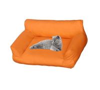 Pet Sofa Bed, New Cat Dog PU Leather Sofa with Non-Slip Bottom and Elevated Backrest, Soft Kennel Cat Sleeping Chair Furniture for Cats Dogs(Orange,Large)