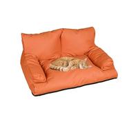 Pet Sofa Bed PU Leather, Cat Dog Faux Leather Couch with Non-Slip Bottom, Soft Kennel Cat Sleeping Sofa Chair Furniture for Supplies Small Cats and Dogs(Orange,X-Large)