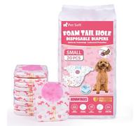Pet Soft Dog Nappies Female, 20 Count Disposable Dog Pants Female Small, Super Absorbent Disposable Dog Diapers for Girl Dogs in Season/Heat/Incontinence with Adjustable Tail Hole (S 20Count)