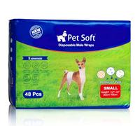 Pet Soft Dog Nappies Male - 48 Count Disposable Dog Wraps with Wetness Indicator, Super Absorbent Belly Bands for Male Dogs (S-48 Count)