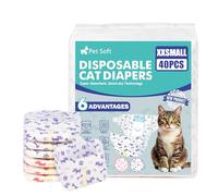 Pet Soft Puppy Cat Nappies, 40 Count Super Absorbent Disposable Cat Diapers for Female Pets in Heat/Season/Incontinence with Wetness Indicator (XXS-40 Count)