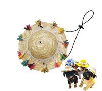 Pet Sombrero Hats Adjustable Dog Cat Straw Hat with Pom Pom Tassel for Small Medium Pets Halloween Party Costume