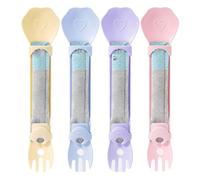 Pet Spoon, Cat Spoons for Wet Food, 4 x Happy Spoon Stick Feeder with Comb - Cat Feeding Station with Wet Treats, Stripe Squeeze Spoon for Cats