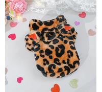 Pet Spring Bright Clothing Source Factory Autumn and Winter Warm Cartoon Flannel Two Leg Transformation Series (Love Leopard Print Small Ear Hoodie, Large)