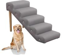 Pet Stairs 5 Step For Large Dogs 100Lbs Capacity, Heavy Duty Pet Ramp For High Beds/Couch 20 Inches Tall, Leather Cover And Removable Leg(Grigio)
