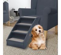 vidaXL Folding 4-Step Dog Stairs Dark Grey Pet Furniture Ladders Ramps Home
