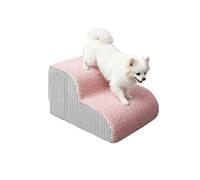 Pet Stairs for Small Dogs & Cats, 2/3/4-Step Curved High Density Foam Dog Steps with Washable Non-Slip Cover, Puppy Gentle Slope Older Dog Ramp for Bed Sofa (Pink,2 Steps)