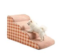 Pet Stairs for Small Dogs & Cats, 2/3/4-Step Curved High Density Foam Dog Steps with Washable Non-Slip Cover, Puppy Gentle Slope Older Dog Ramp for Bed Sofa (Khaki,4 Steps)