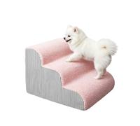Pet Stairs for Small Dogs & Cats, 2/3/4-Step Curved High Density Foam Dog Steps with Washable Non-Slip Cover, Puppy Gentle Slope Older Dog Ramp for Bed Sofa (Pink,3 Steps)