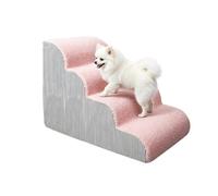Pet Stairs for Small Dogs & Cats, 2/3/4-Step Curved High Density Foam Dog Steps with Washable Non-Slip Cover, Puppy Gentle Slope Older Dog Ramp for Bed Sofa (Pink,4 Steps)