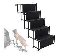 Pet Stairs Ladder Ramps Car Dog Steps Extra Wide 5 Steps Large Foldable Animal Stairs for Large, Medium-Sized Or Small Pets, Most Cars, SUVs, Trucks-Load 59kg/130 lbs (Black, 112 * 38.5 * 95cm)