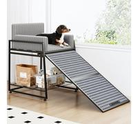 Pet Stairs Ramp with Seat,Dog Window Perch with Stairs and Storage,Dog Seat with Ramp Steps,Folding Pet Ramp for Dogs Cats,Bunk Bed Chair with Sofa Cushion for Bed Couch Office,Hold Up to 110 lbs