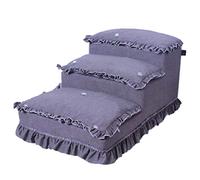 Pet stairway 3-step Portable Pet Stair, Thick Soft Cat And Dog Steps Sofa High Bed Machine Washable, Suitable For Small, Elderly Or Sick Pets Climbing High Gray (Size : 63×40×30cm)