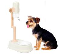 Pet Standing Water Dispenser Cat Dog Standing Ceramic Bowl Automatically Feeding Water Height Adjustable Detachable Pole (Pink-White, Large)