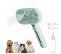 Pet Steam Brush for Cats and Dogs, 3 In 1 Steamy Cat Brush with Release Button and Tank, Anti-Static Pet Spray Hair Removal Comb, Rechargeable Dog Steam Comb for Furry (Blue)