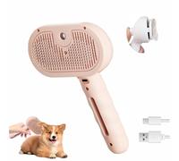 Pet Steam Brush,Pet Spray Hair Removal Comb,Pet Combs Spray with Steamer,3 in 1 Massage Brushes with Handle,Rechargeable Cat Steam Grooming Brush,Defur Comb,with One-Click Release Button (Pink)