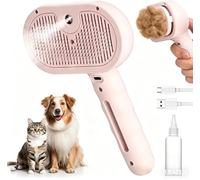 Pet Steam Deshedding Brush, 3-in-1 Self-Cleaning Grooming Comb with Anti-Static Cool Mist Spray, USB Rechargeable for Dogs & Cats, Reduces Shedding on Long or Short Hair