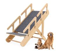 Pet Steps & Ramp for Bed, Foldable into a Pet bed, Sturdy Wood Plus Comfortable Felt, 4-step With 3 Height Adjustable, for High Bed, Dog Stairs for Small, Large, Old Dogs & Cats