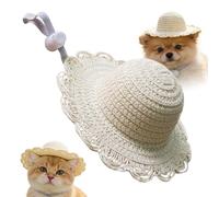 Pet Straw Hat - Breathable Puppy & Cat Summer Hat | Lightweight Sun Protection Headpiece For Pets | Cute Costume Accessory For Beach Park Walking Hiking Camping Garden & Outdoor Summer Use