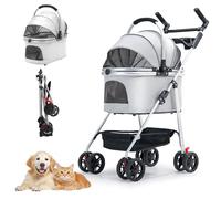 Pet Stroller 3-in-1,Foldable Cat Dog Strollers for Medium Dogs 20KG,Pet Travel Dog Stroller Pushchair with Detachable Carrier Car Seat,Storage Basket,Storage Bag and Food Tray