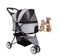 Pet Stroller, 3 Wheel Foldable Cat Dog Stroller with Storage Basket and Cup Holder for Large and Medium Cats, Dogs