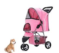 Pet Stroller, 3 Wheel Foldable Cat Dog Stroller with Storage Basket and Cup Holder for Small and Medium Cats, Dogs Stroller with Removable Liner,10