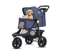Pet Stroller, 3 Wheeled Foldable Cat Dog Pram Carts Pushchairs with Cup Holders, for Medium Large Dog Traveling, Max Loading 25kg