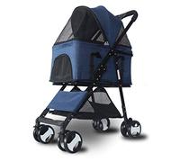 Pet Stroller, 4 in 1 Multi-Functional Pram Buggy Pushchair for Dog Cat with 4 Wheels Easy Wash Away with Carry Cage, Pet Car Seat, for Medium and Small Pet (Blue)