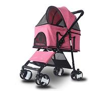 Pet Stroller, 4 in 1 Multi-Functional Pram Buggy Pushchair for Dog Cat with 4 Wheels Easy Wash Away with Carry Cage, Pet Car Seat, for Medium and Small Pet (Pink)